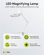 Goobay LED Magnifying Lamp with Clamp, 8 W, white 650 lm, 127 mm crystal glass lens, 1.75x magnification, 3 dioptres