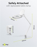 Goobay LED Magnifying Lamp with Clamp, 8 W, white 650 lm, 127 mm crystal glass lens, 1.75x magnification, 3 dioptres