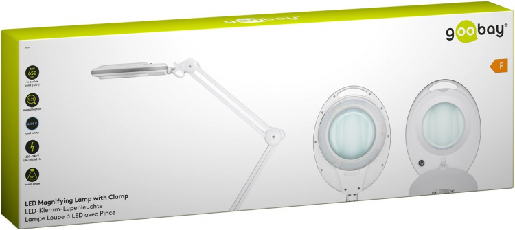 Goobay LED Magnifying Lamp with Clamp, 8 W, white 650 lm, 127 mm glass lens, 1.75x magnification, 3 dioptres Goobay LED Magnifying Lamp with Clamp, 8 W, white 650 lm, 127 mm glass lens, 1.75x magnification, 3 dioptres