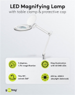 Goobay LED Magnifying Lamp with Clamp, 8 W, white 650 lm, 127 mm glass lens, 1.75x magnification, 3 dioptres Goobay LED Magnifying Lamp with Clamp, 8 W, white 650 lm, 127 mm glass lens, 1.75x magnification, 3 dioptres