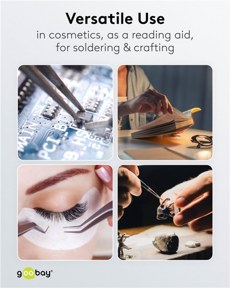 Goobay LED Magnifying Lamp with Clamp, 8 W, white 650 lm, 127 mm glass lens, 1.75x magnification, 3 dioptres Goobay LED Magnifying Lamp with Clamp, 8 W, white 650 lm, 127 mm glass lens, 1.75x magnification, 3 dioptres