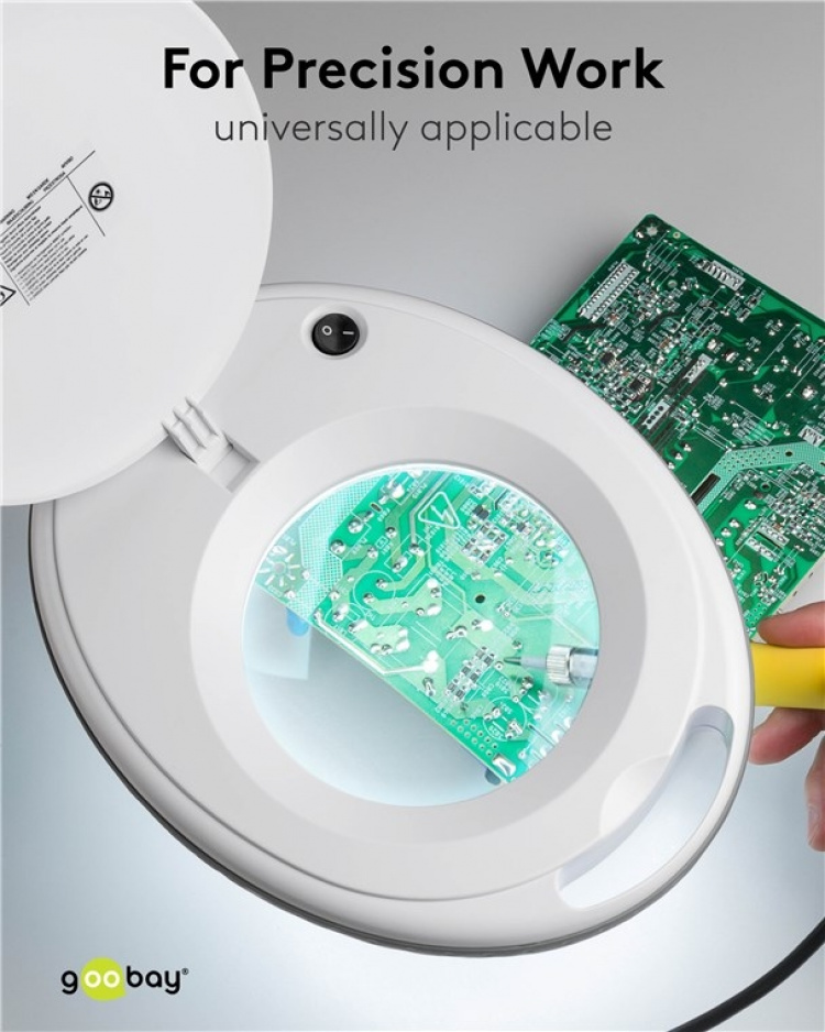 Goobay LED Magnifying Lamp with Clamp, 8 W, white 650 lm, 127 mm glass lens, 1.75x magnification, 3 dioptres Goobay LED Magnifying Lamp with Clamp, 8 W, white 650 lm, 127 mm glass lens, 1.75x magnification, 3 dioptres