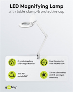 Goobay LED Magnifying Lamp with Clamp, 9 W, white 80-730 lm, dimmable, 127 mm crystal glass lens, 1.75x magnification, 3 dioptres