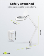 Goobay LED Magnifying Lamp with Clamp, 9 W, white 80-730 lm, dimmable, 127 mm crystal glass lens, 1.75x magnification, 3 dioptres
