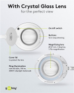 Goobay LED Magnifying Lamp with Clamp, 9 W, white 80-730 lm, dimmable, 127 mm crystal glass lens, 1.75x magnification, 3 dioptres
