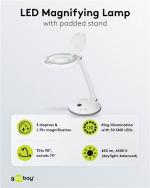 Goobay LED Magnifying Lamp with Base, 6 W, white 80-450 lm, dimmable, 100 mm glass lens, 1.75x magnification, 3 dioptres