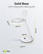 Goobay LED Magnifying Lamp with Base, 6 W, white 80-450 lm, dimmable, 100 mm glass lens, 1.75x magnification, 3 dioptres