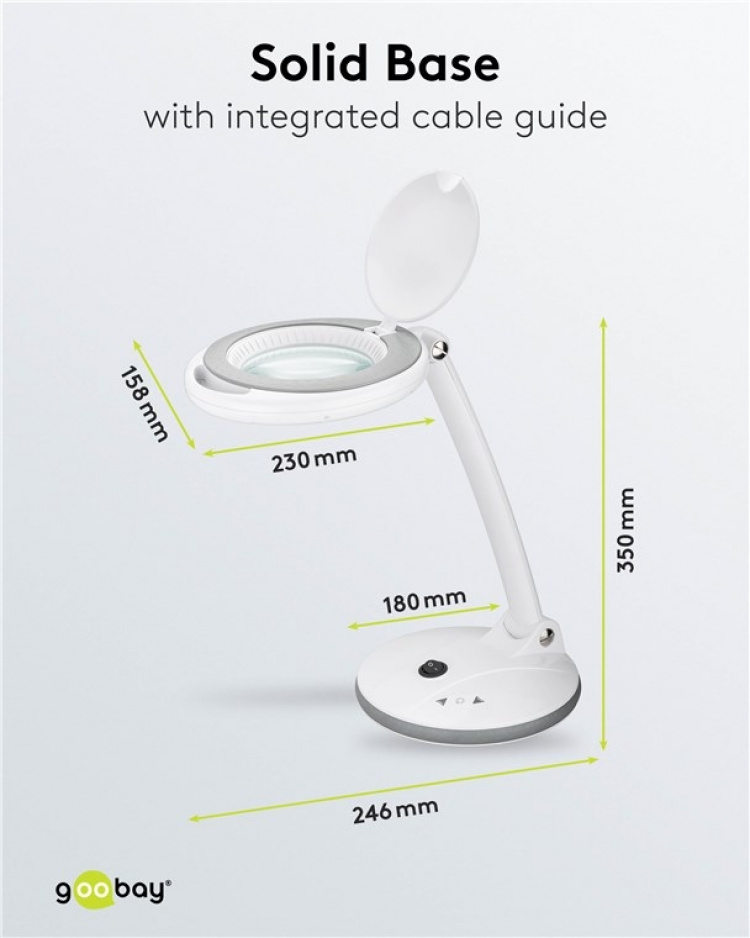 Goobay LED Magnifying Lamp with Base, 6 W, white 80-450 lm, dimmable, 100 mm glass lens, 1.75x magnification, 3 dioptres