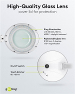 Goobay LED Magnifying Lamp with Base, 6 W, white 80-450 lm, dimmable, 100 mm glass lens, 1.75x magnification, 3 dioptres