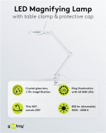 Goobay LED Magnifying Lamp with Clamp, 10 W, white 800 lm, brightness & light colour adjustable, 127 mm glass lens, 1.75x magnification, 3 dioptres