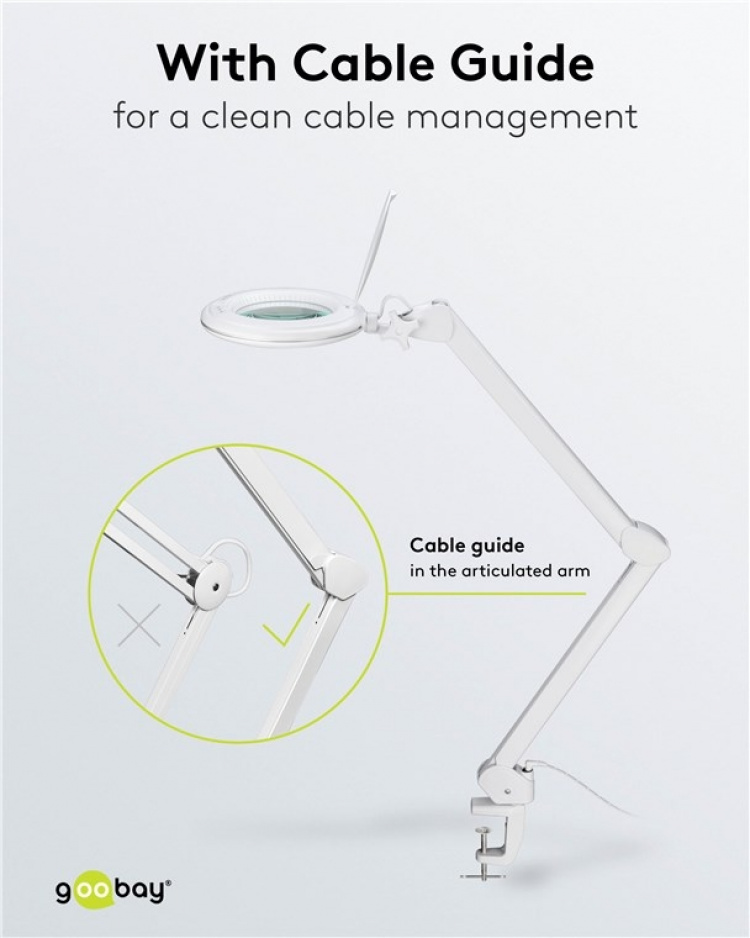 Goobay LED Magnifying Lamp with Clamp, 10 W, white 800 lm, brightness & light colour adjustable, 127 mm glass lens, 1.75x magnification, 3 dioptres