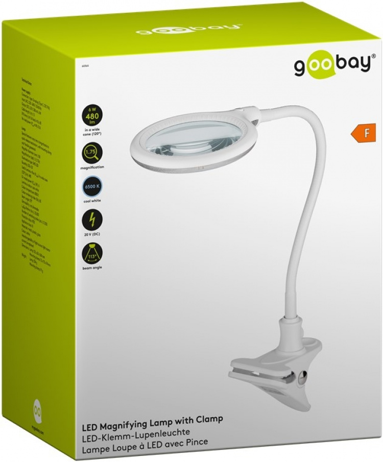 Goobay LED Magnifying Lamp with Clamp, 6 W, white 480 lm, 100 mm glass lens, 1.75x magnification, 3 dioptres Goobay LED Magnifying Lamp with Clamp, 6 W, white 480 lm, 100 mm glass lens, 1.75x magnification, 3 dioptres