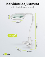 Goobay LED Magnifying Lamp with Clamp, 6 W, white 480 lm, 100 mm glass lens, 1.75x magnification, 3 dioptres Goobay LED Magnifying Lamp with Clamp, 6 W, white 480 lm, 100 mm glass lens, 1.75x magnification, 3 dioptres