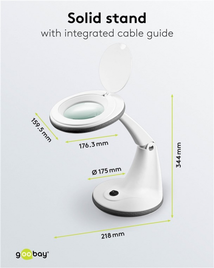 Goobay LED Magnifying Lamp with Base, 6 W, white 450 lm, 100 mm glass lens, 1.75x magnification, 3 dioptres