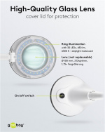 Goobay LED Magnifying Lamp with Base, 6 W, white 450 lm, 100 mm glass lens, 1.75x magnification, 3 dioptres