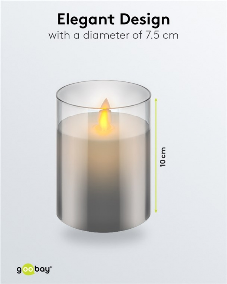 Goobay LED Real Wax Candle in Glass, 7.5 x 10 cm beautiful and safe lighting solution for many areas including homes and loggias, offices or schools