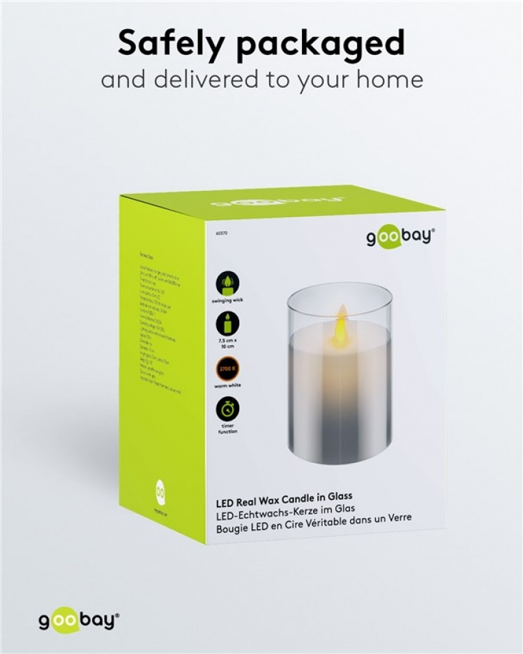 Goobay LED Real Wax Candle in Glass, 7.5 x 10 cm beautiful and safe lighting solution for many areas including homes and loggias, offices or schools