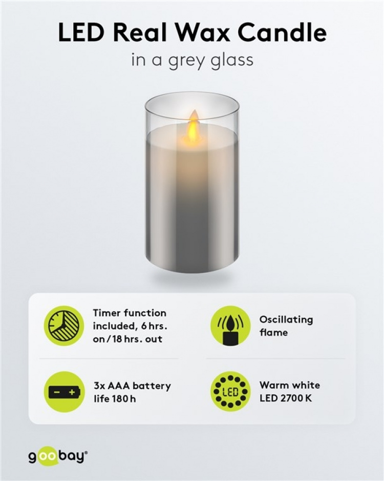 Goobay LED Real Wax Candle in Glass, 7.5 x 12.5 cm beautiful and safe lighting solution for many areas including homes and loggias, offices or schools Goobay LED Real Wax Candle in Glass, 7.5 x 12.5 cm beautiful and safe lighting solution for many areas including homes and loggias, offices or schools
