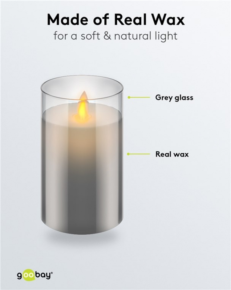 Goobay LED Real Wax Candle in Glass, 7.5 x 12.5 cm beautiful and safe lighting solution for many areas including homes and loggias, offices or schools Goobay LED Real Wax Candle in Glass, 7.5 x 12.5 cm beautiful and safe lighting solution for many areas including homes and loggias, offices or schools