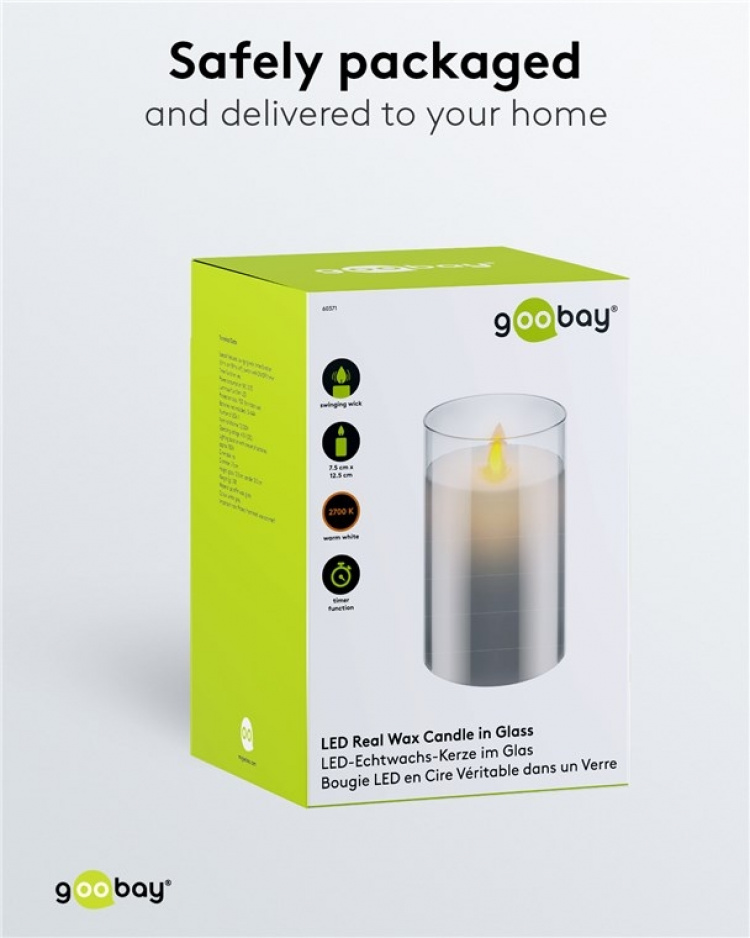Goobay LED Real Wax Candle in Glass, 7.5 x 12.5 cm beautiful and safe lighting solution for many areas including homes and loggias, offices or schools Goobay LED Real Wax Candle in Glass, 7.5 x 12.5 cm beautiful and safe lighting solution for many areas including homes and loggias, offices or schools