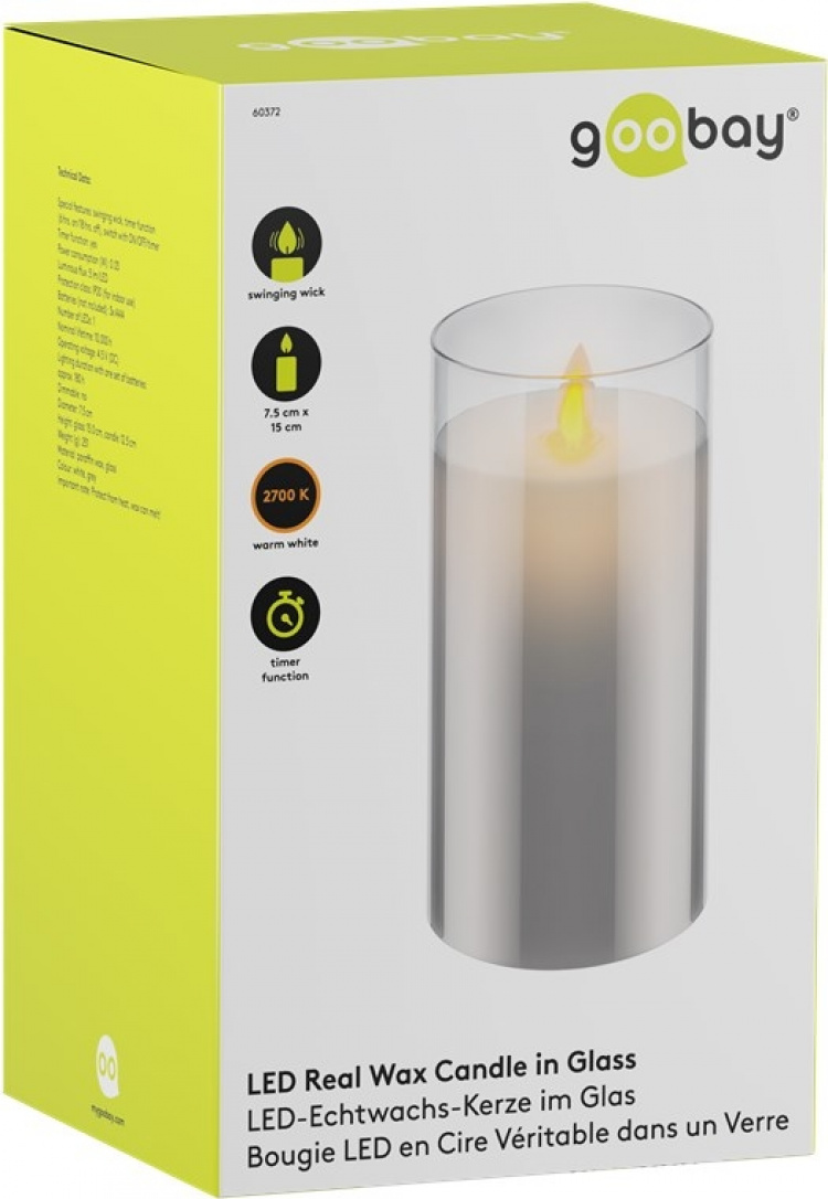 Goobay LED Real Wax Candle in Glass, 7.5 x 15 cm beautiful and safe lighting solution for many areas including homes and loggias, offices or schools Goobay LED Real Wax Candle in Glass, 7.5 x 15 cm beautiful and safe lighting solution for many areas including homes and loggias, offices or schools