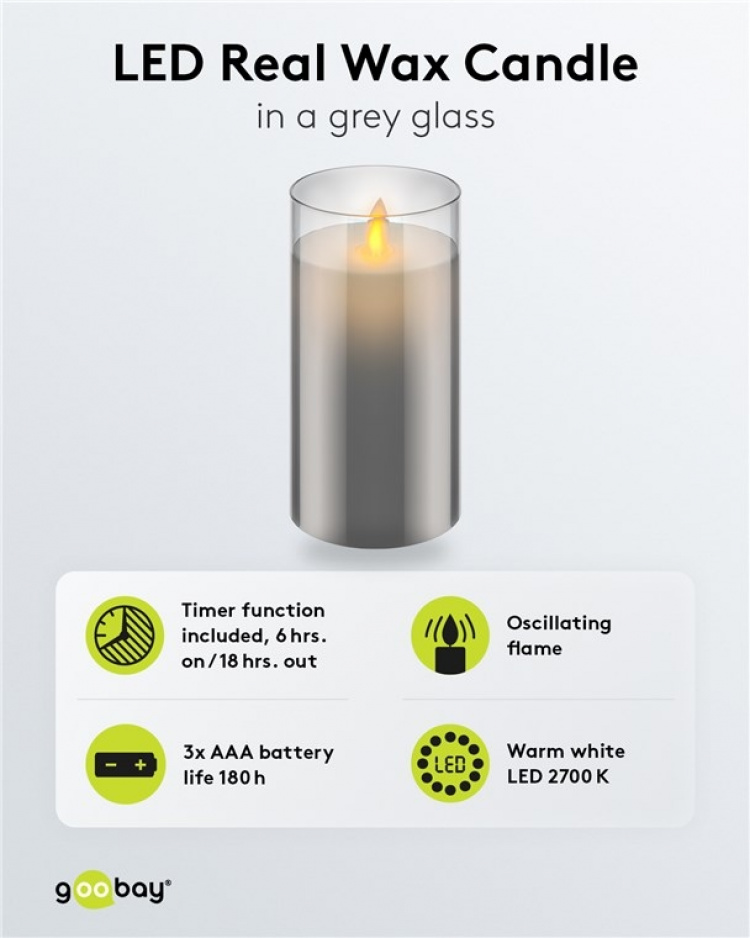 Goobay LED Real Wax Candle in Glass, 7.5 x 15 cm beautiful and safe lighting solution for many areas including homes and loggias, offices or schools Goobay LED Real Wax Candle in Glass, 7.5 x 15 cm beautiful and safe lighting solution for many areas including homes and loggias, offices or schools
