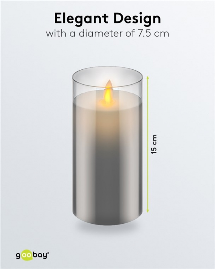 Goobay LED Real Wax Candle in Glass, 7.5 x 15 cm beautiful and safe lighting solution for many areas including homes and loggias, offices or schools Goobay LED Real Wax Candle in Glass, 7.5 x 15 cm beautiful and safe lighting solution for many areas including homes and loggias, offices or schools