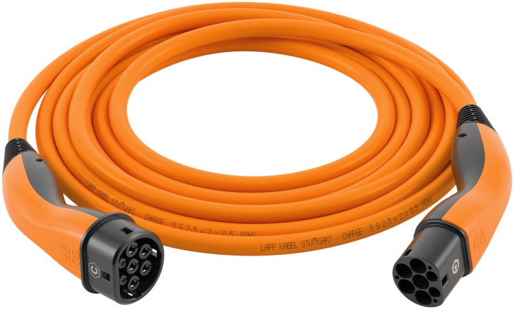 LAPP MOBILITY Type 2 Charging Cable, up to 11 kW, 5 m, orange (5555934025) 20 A, 3 phases, for charging hybrid and electric cars with Type 2 connection