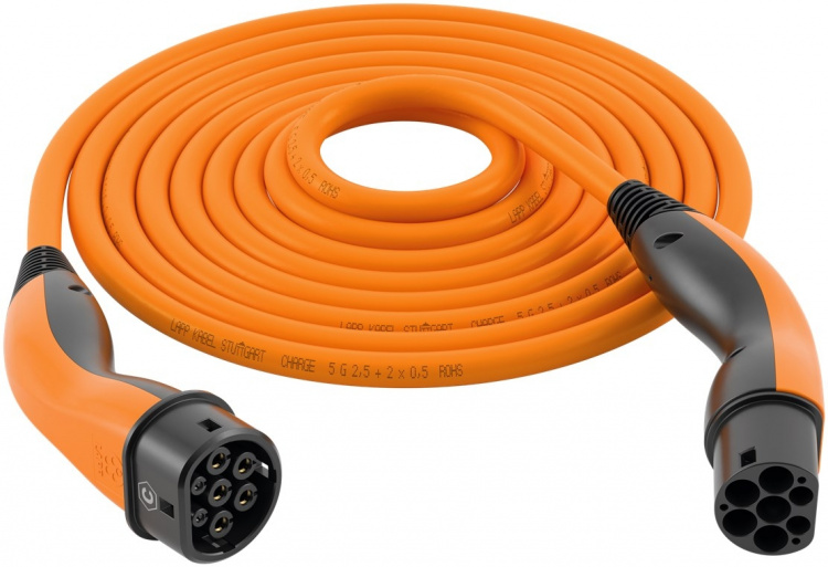 LAPP MOBILITY Type 2 HELIX Convenience Charging Cable, up to 11 kW, 5 m, orange (5555935013) 20 A, 3 phases, for charging hybrid and electric cars with Type 2 connection