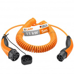 LAPP MOBILITY Type 2 Spiral Charging Cable, up to 11 kW, 5 m, orange (5555936025) 20 A, 3 phases, for charging hybrid and electric cars with Type 2 connection