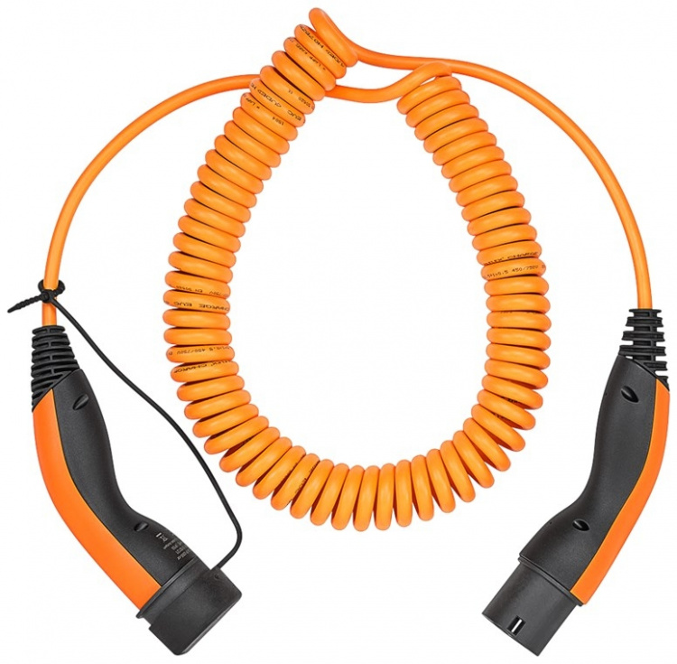 LAPP MOBILITY Type 2 Spiral Charging Cable, up to 11 kW, 5 m, orange (5555936025) 20 A, 3 phases, for charging hybrid and electric cars with Type 2 connection