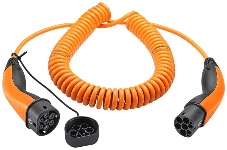 LAPP MOBILITY Type 2 Spiral Charging Cable, up to 11 kW, 5 m, orange (5555936025) 20 A, 3 phases, for charging hybrid and electric cars with Type 2 connection