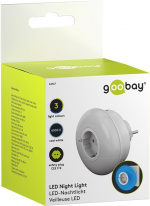 Goobay Plug-in LED Night Light with colour change function (green, blue, daylight-balanced), automatic twilight sensor and safety socket (type F)
