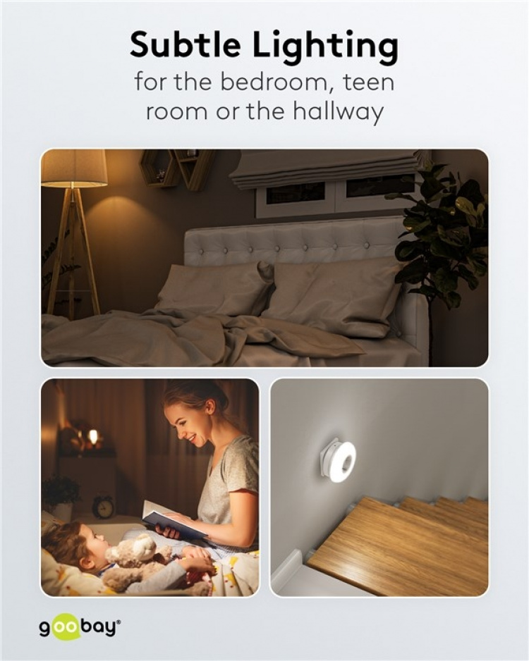 Goobay Plug-in LED Night Light with colour change function (green, blue, daylight-balanced), automatic twilight sensor and safety socket (type F)