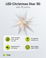 Goobay LED Christmas Star 3D, Ø 56 cm, 4.5 V outdoor transformer with timer and 18 points, warm white (3000 K), made of weatherproof plastic (IP44), 9.5 m cable Goobay LED Christmas Star 3D, Ø 56 cm, 4.5 V outdoor transformer with timer and 18 points, warm white (3000 K), made of weatherproof plastic (IP44), 9.5 m cable