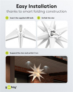 Goobay LED Christmas Star 3D, Ø 56 cm, 4.5 V outdoor transformer with timer and 18 points, warm white (3000 K), made of weatherproof plastic (IP44), 9.5 m cable Goobay LED Christmas Star 3D, Ø 56 cm, 4.5 V outdoor transformer with timer and 18 points, warm white (3000 K), made of weatherproof plastic (IP44), 9.5 m cable