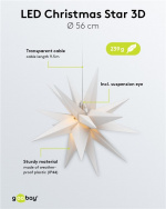 Goobay LED Christmas Star 3D, Ø 56 cm, 4.5 V outdoor transformer with timer and 18 points, warm white (3000 K), made of weatherproof plastic (IP44), 9.5 m cable Goobay LED Christmas Star 3D, Ø 56 cm, 4.5 V outdoor transformer with timer and 18 points, warm white (3000 K), made of weatherproof plastic (IP44), 9.5 m cable