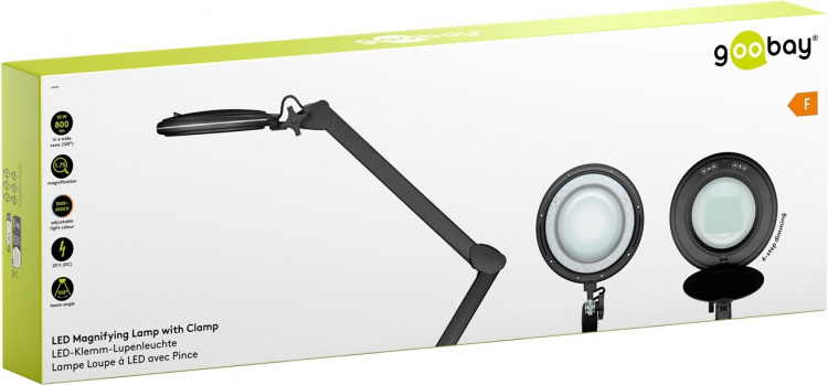 Goobay LED Magnifying Lamp with Clamp, 10 W, black 800 lm, brightness & light colour adjustable, 127 mm glass lens, 1.75x magnification, 3 dioptres