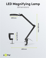 Goobay LED Magnifying Lamp with Clamp, 10 W, black 800 lm, brightness & light colour adjustable, 127 mm glass lens, 1.75x magnification, 3 dioptres