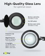 Goobay LED Magnifying Lamp with Clamp, 10 W, black 800 lm, brightness & light colour adjustable, 127 mm glass lens, 1.75x magnification, 3 dioptres