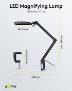 Goobay LED Magnifying Lamp with Clamp, 9 W, black 80-730 lm, dimmable, 127 mm crystal glass lens, 1.75x magnification, 3 dioptres