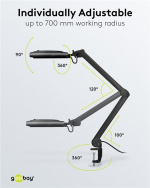 Goobay LED Magnifying Lamp with Clamp, 9 W, black 80-730 lm, dimmable, 127 mm crystal glass lens, 1.75x magnification, 3 dioptres