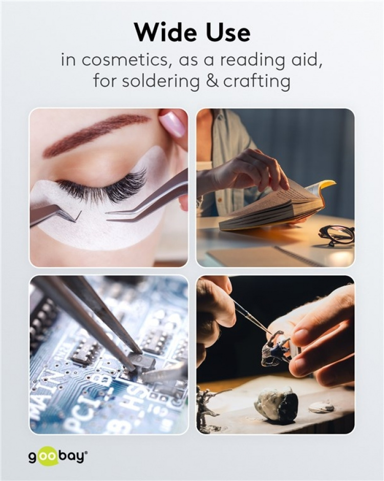 Goobay LED Magnifying Lamp with Clamp, 9 W, black 80-730 lm, dimmable, 127 mm crystal glass lens, 1.75x magnification, 3 dioptres Goobay LED Magnifying Lamp with Clamp, 9 W, black 80-730 lm, dimmable, 127 mm crystal glass lens, 1.75x magnification, 3 dioptres