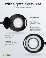 Goobay LED Magnifying Lamp with Clamp, 9 W, black 80-730 lm, dimmable, 127 mm crystal glass lens, 1.75x magnification, 3 dioptres