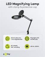 Goobay LED Magnifying Lamp with Clamp, 8 W, black 650 lm, 127 mm glass lens, 1.75x magnification, 3 dioptres
