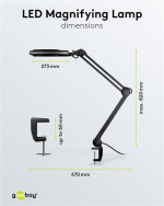Goobay LED Magnifying Lamp with Clamp, 8 W, black 650 lm, 127 mm glass lens, 1.75x magnification, 3 dioptres