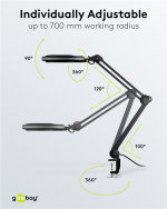 Goobay LED Magnifying Lamp with Clamp, 8 W, black 650 lm, 127 mm glass lens, 1.75x magnification, 3 dioptres