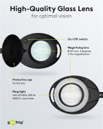 Goobay LED Magnifying Lamp with Clamp, 8 W, black 650 lm, 127 mm glass lens, 1.75x magnification, 3 dioptres