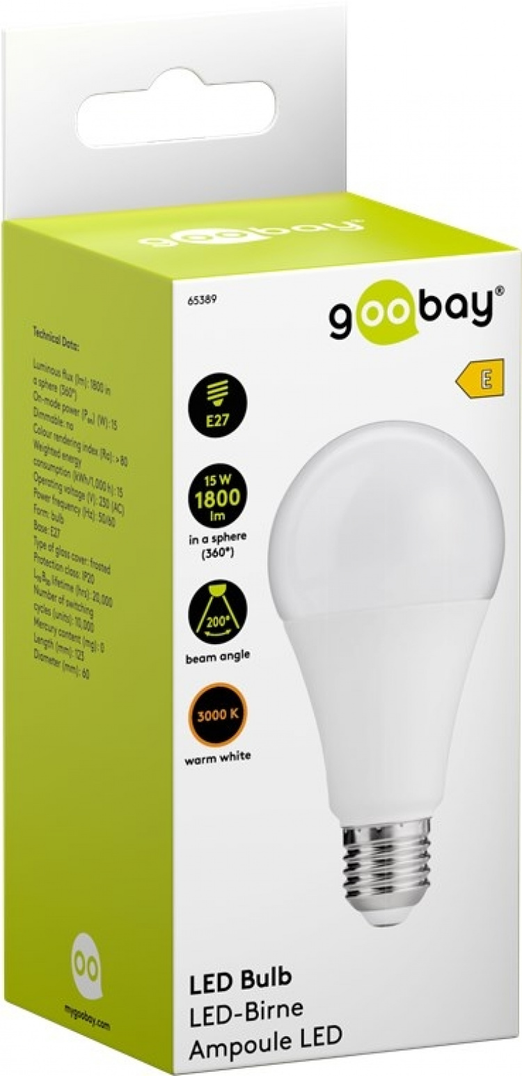 Goobay LED Bulb, 15 W base E27, warm white, not dimmable Goobay LED Bulb, 15 W base E27, warm white, not dimmable