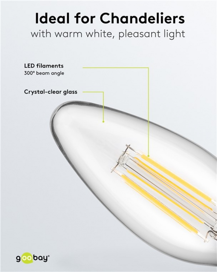 Goobay Filament LED Candle, 4 W base E14, warm white, not dimmable Goobay Filament LED Candle, 4 W base E14, warm white, not dimmable